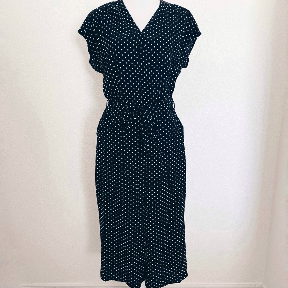 Black Minimalist Wrap Style Polka Dot Cropped Jumpsuit